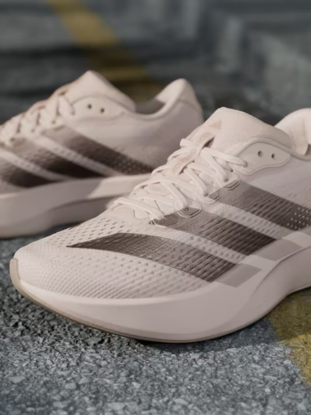 adidas Adizero Pacer Women's Pale Pink Athletic Running Shoes with Gray Stripes